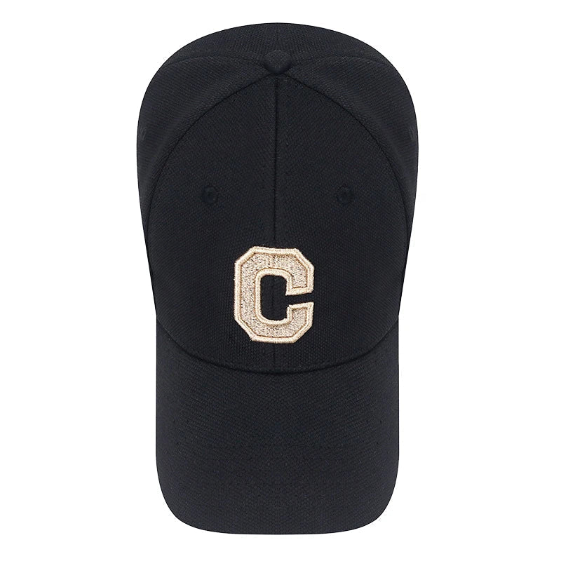New High Quality Cotton HardTop Baseball Cap Elastic Pineapple Cloth Material Gold Thread Embroidery Craft C Letter Design Style