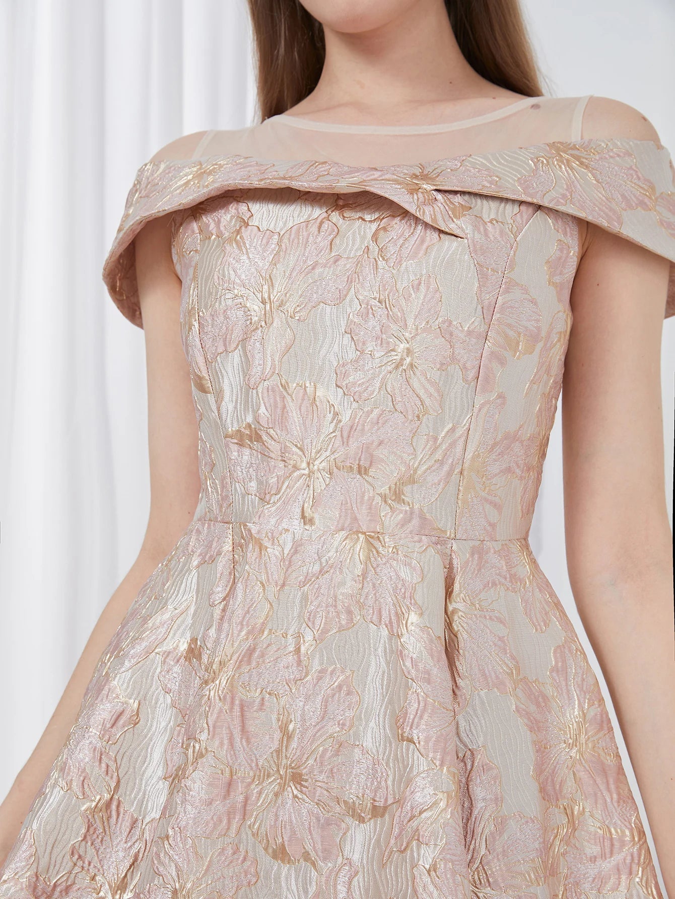 Luxury New Short Evening Dress Women Jacquard Patchwork Embroidery Party Dress Elegant A Line Floral Ball Gown Vestido