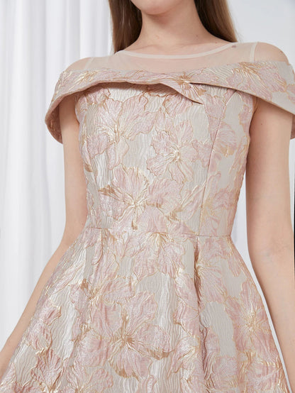 Luxury New Short Evening Dress Women Jacquard Patchwork Embroidery Party Dress Elegant A Line Floral Ball Gown Vestido