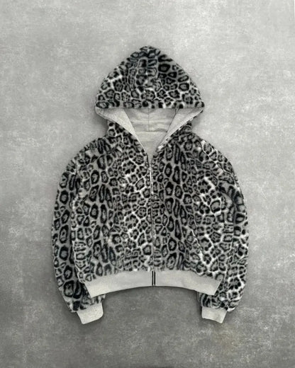 Hip-hop Nova Roupa Dupla Face Harajuku Retro Estampa de Leopardo Moda Solta Zíper Moletom Masculino Street Casual Feminino
