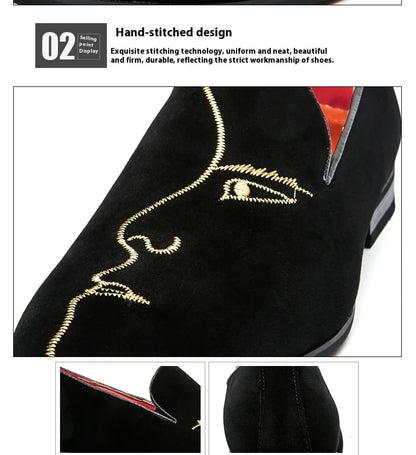 Frosted embroidered beanie shoes men's leather Korean version all match pointed leather shoes men's personality casual shoes