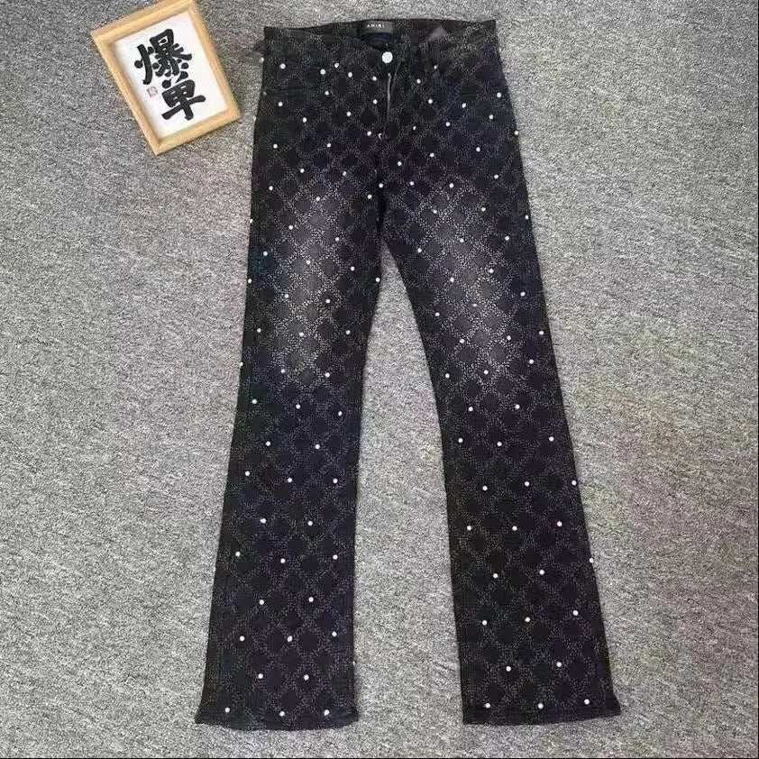 Autumn and Spring New Fashion Trend Retro High Street Printed Elastic Denim Pants Men's Casual Sports High Quality Jeans
