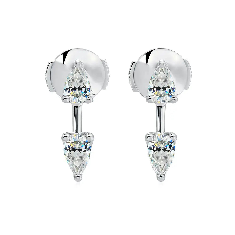 2-Stone Pear Cut Moissanite Diamond Earrings for Women 925 Sterling Silver Plated 18k Gold Waterdrop Earcuff Earring Detachable