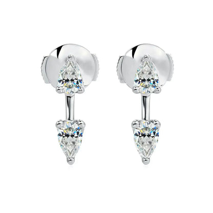 2-Stone Pear Cut Moissanite Diamond Earrings for Women 925 Sterling Silver Plated 18k Gold Waterdrop Earcuff Earring Detachable