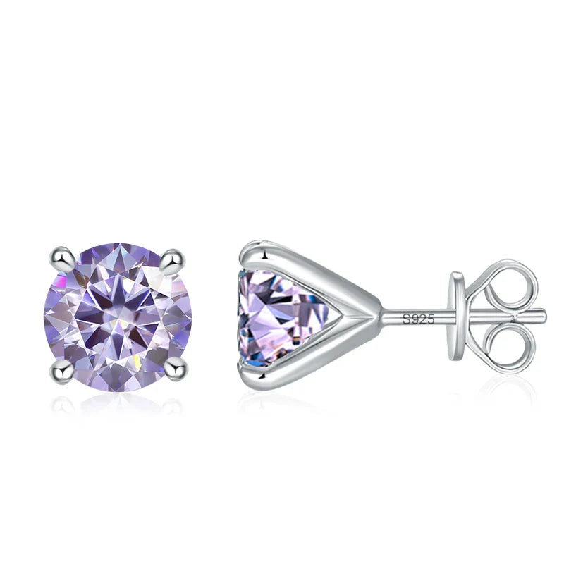 0.5ct 1ct 2ct Moissanite Stud Earrings for Women 925 Sterling Silver Pink Black Blue Grey Sparkling Lab Diamond Earring