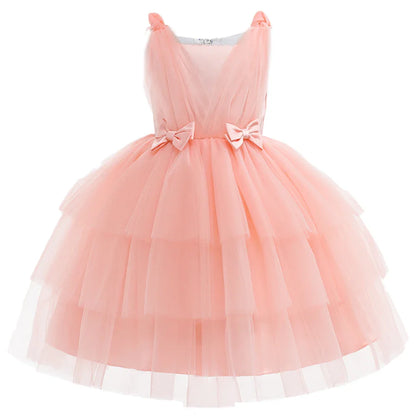 Summer Bow Bridemaid Party Girls Dresses Elegant Tulle Birthday Wedding Princess Dress for Girl New Years Prom Christmas Costume