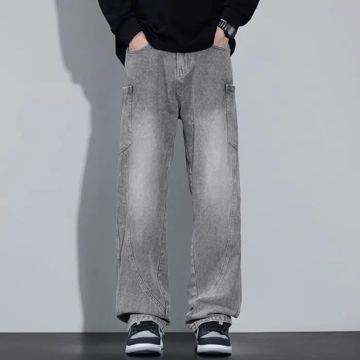 Calça Jeans Masculina de Outono e Inverno, Estilo Americano, com Bolsos Retos e Versátil, em Três Cores para Escolher
