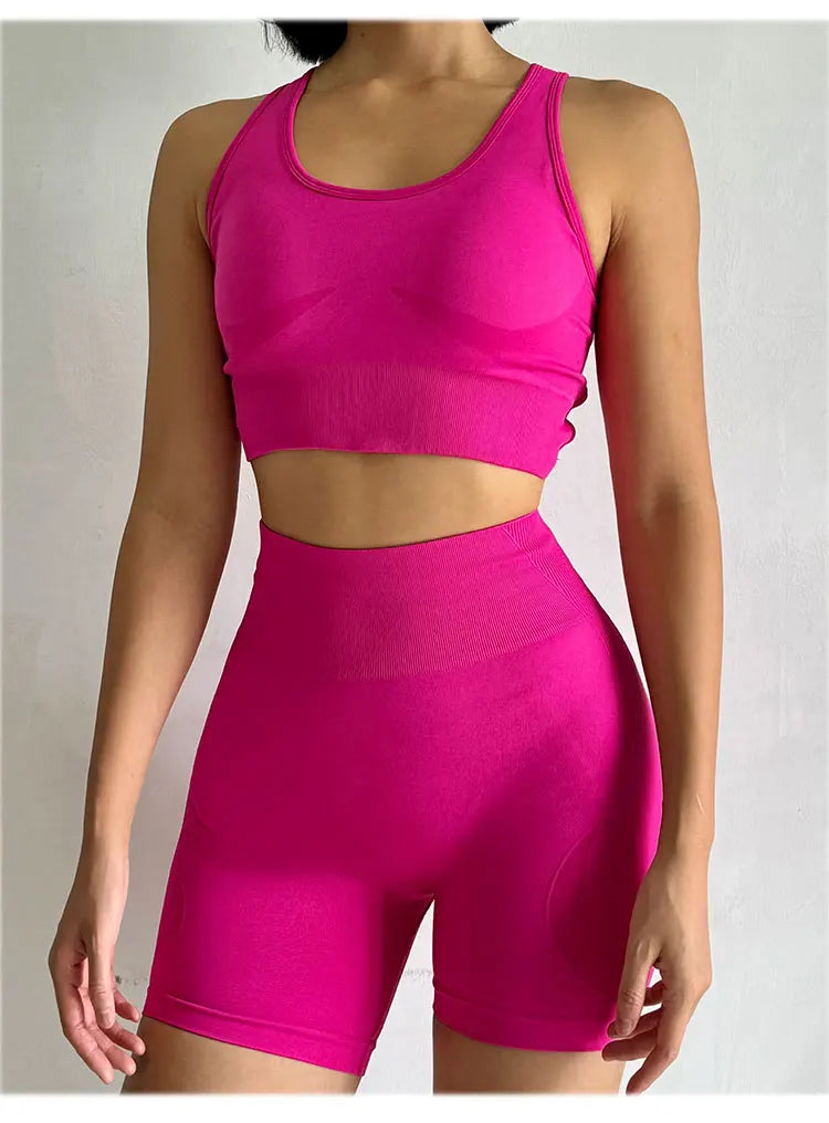 High Waist Butt Lifting Fitness Suit Gathering Beautiful Back Yoga Suit Bras Quick-drying Running Peach Buttock Training 2PCS