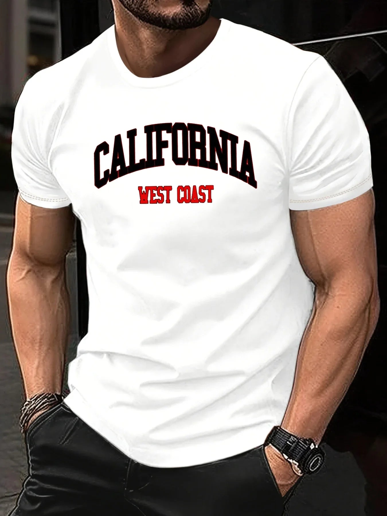 100% pure cotton summer men's casual loose California letter printed sports breathable short sleeved round neck T-shirt