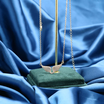 Delicate Women 24K Gold Plated Zircon Angel Wing Chain Pendant Necklace