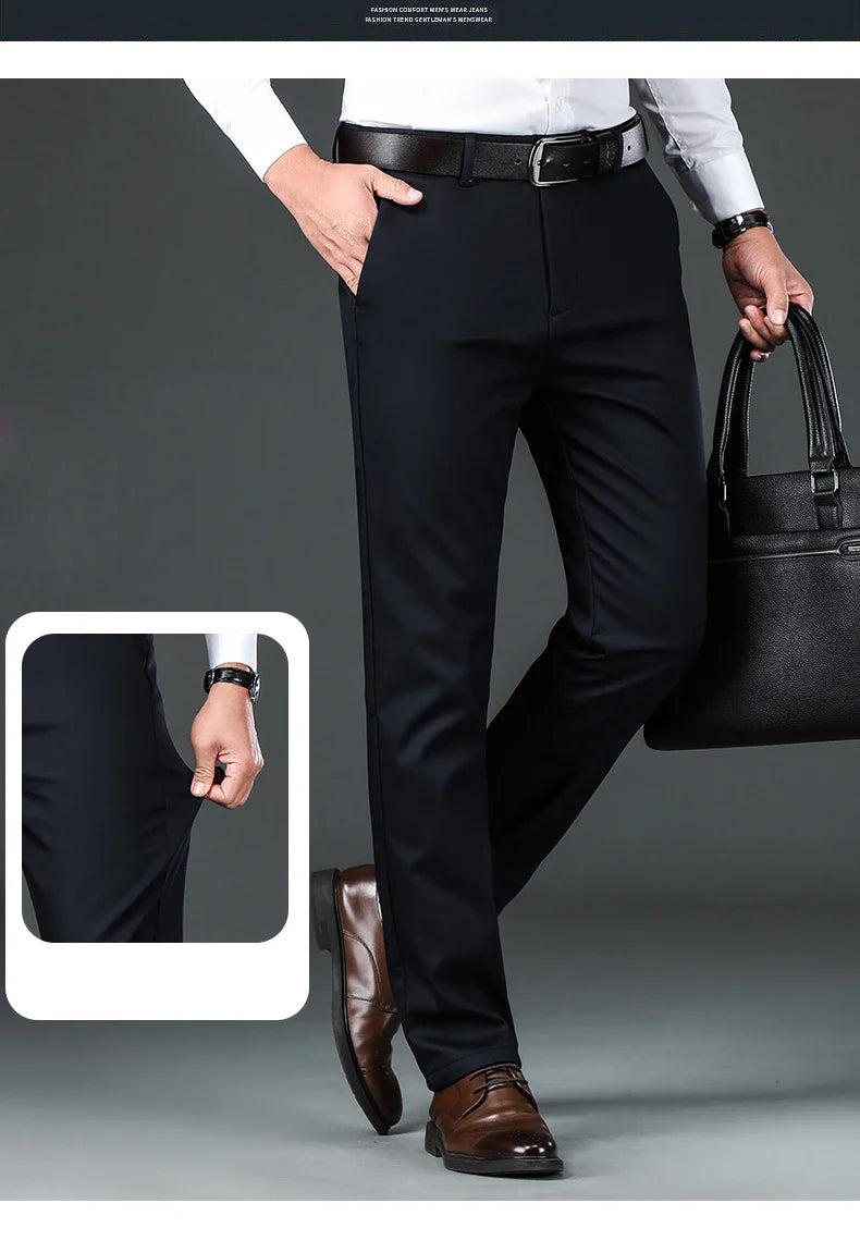 Winter New Flannel Thick Men's Casual Pants Fleece Navy Black Business Straight Slim Stretch Warm Plush Trousers Male