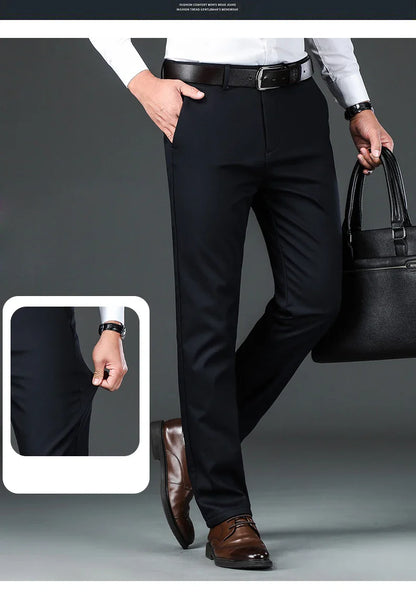Winter New Flannel Thick Men's Casual Pants Fleece Navy Black Business Straight Slim Stretch Warm Plush Trousers Male