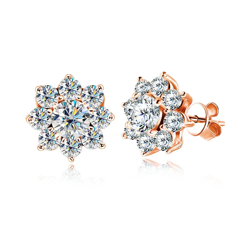 D VVS1 All Moissnaite Diamond Earring for Women 925 Sterling Sliver Plated 18k white gold Stud Ear Wedding Fine Jewelry