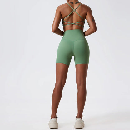 Two Pieces Yoga Set Women Gym Shorts Sports Suit Female Soften Skin-Friendly Activewear Beauty Back Women Sportswear