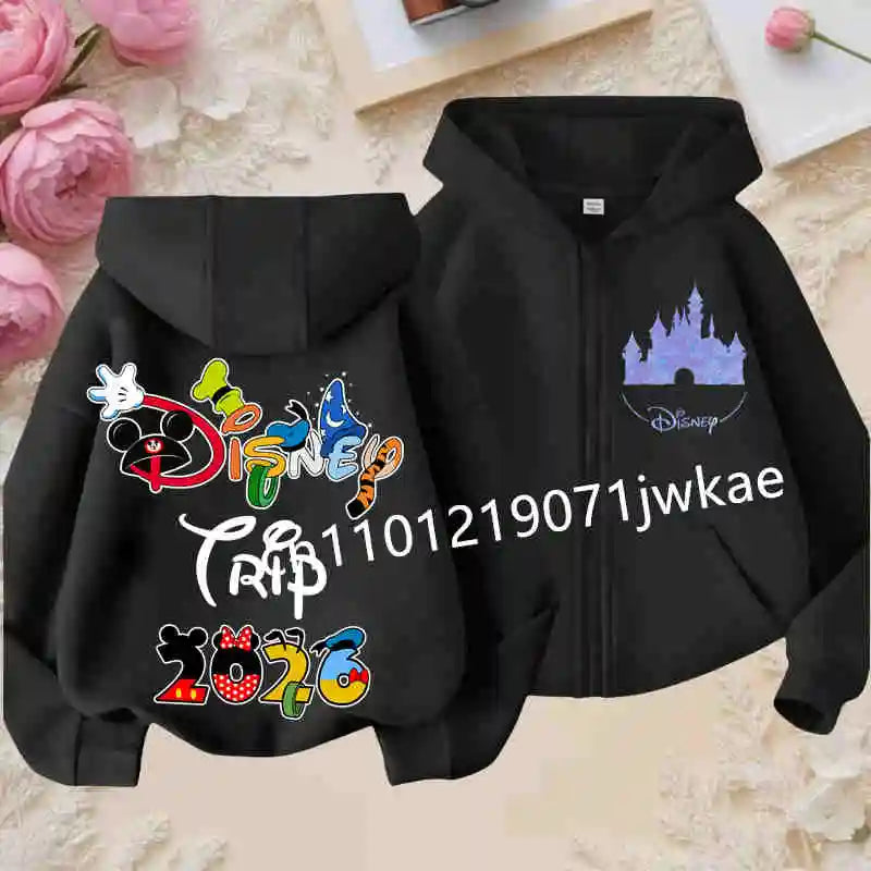 Boys and Girls Clothing Castle Pattern Kids Hoodie Jacket for Children 2026 Fashion Minnie Mickey Castle Zipper Hoodie Closure