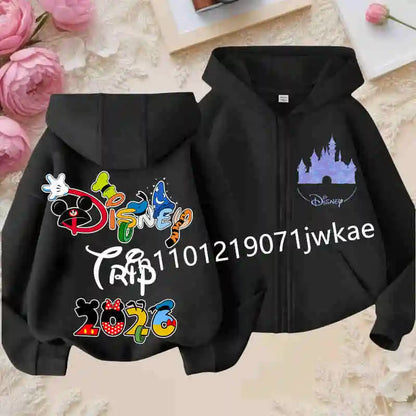 Boys and Girls Clothing Castle Pattern Kids Hoodie Jacket for Children 2026 Fashion Minnie Mickey Castle Zipper Hoodie Closure