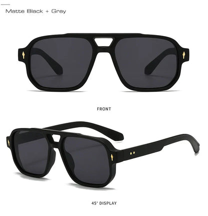 Vintage Double Bridges Men Square Sunglasses Fashion Clear Ocean Lens Eyewear Women Trending Rivets Sun Glasses UV400