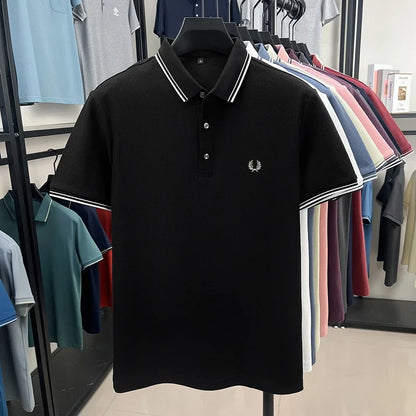 100% pure cotton embroidered new men's casual short sleeved polo shirt, fashionable, breathable, comfortable and versatile top