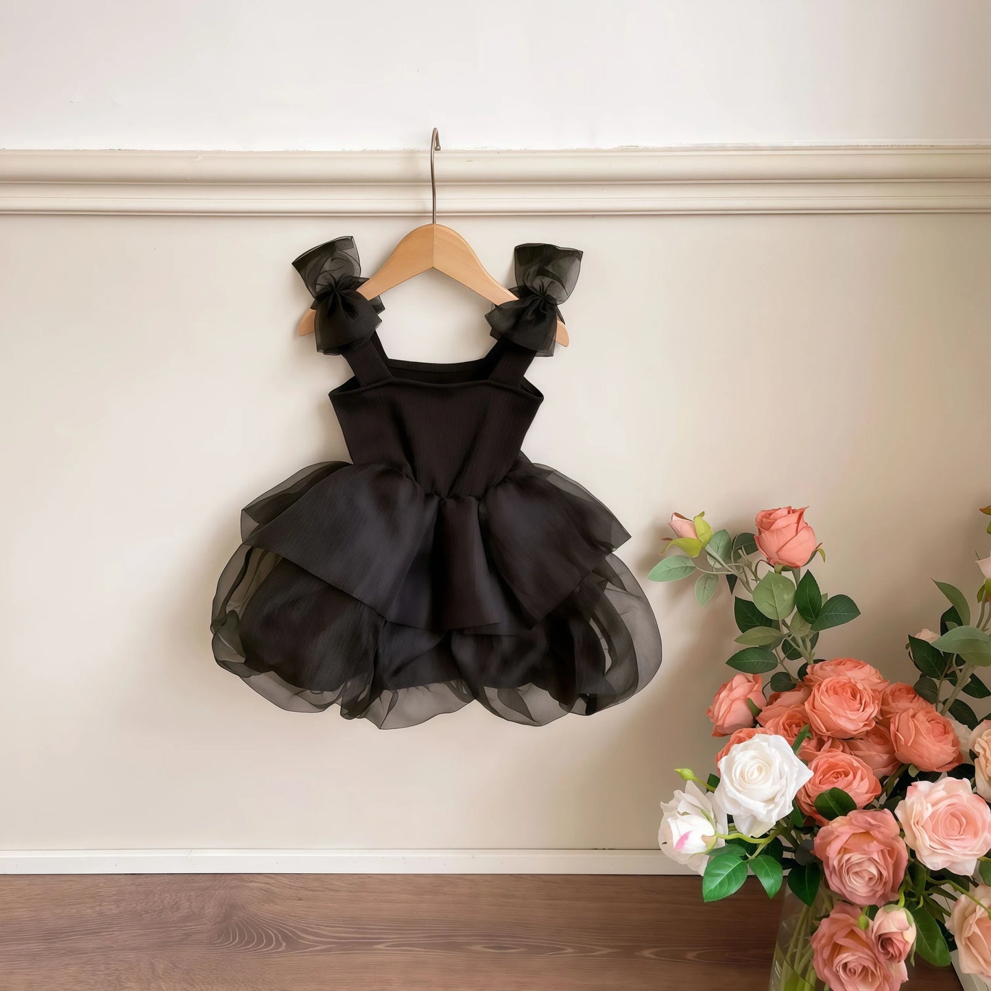 Summer Baby Tulle Pageant Wedding Party Girls Big Bow Sleeve Dress For Children 1 Year Birthday Baptism Formal Evening Vestidos