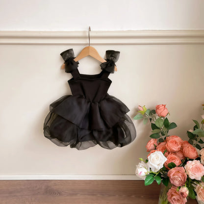 Summer Baby Tulle Pageant Wedding Party Girls Big Bow Sleeve Dress For Children 1 Year Birthday Baptism Formal Evening Vestidos