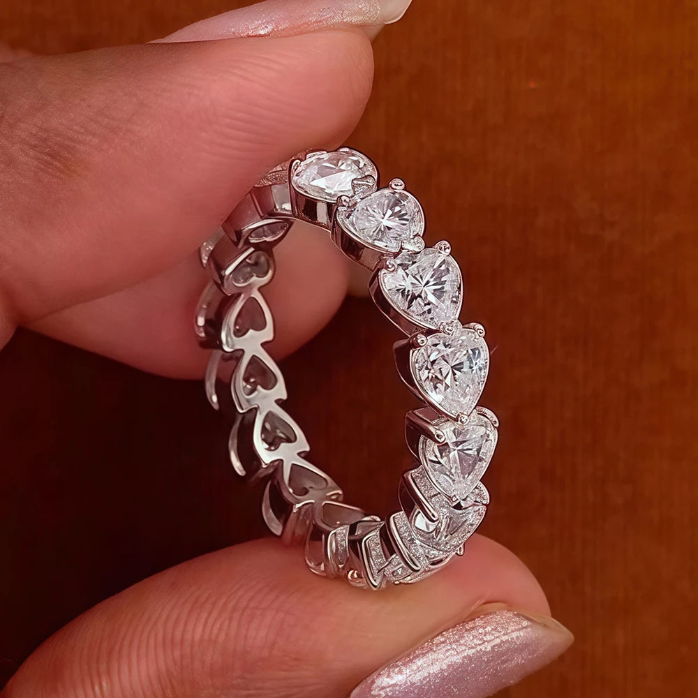 3/4/5mm Heart Cut Moissanite Eternity Band For Women  Certified Lab Diamond Stackable Wedding Band 925 Silver Engagement Ring