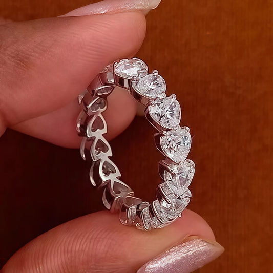 3/4/5mm Heart Cut Moissanite Eternity Band For Women  Certified Lab Diamond Stackable Wedding Band 925 Silver Engagement Ring