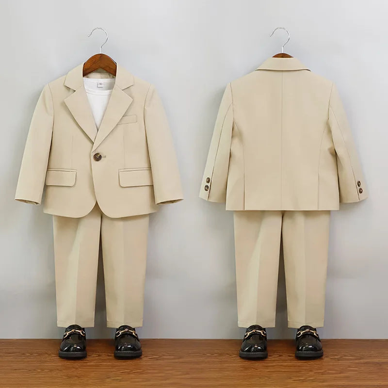 Boys Summer Khaki Pink Photography Suit Gentleman Kids Breathable Jacket Pants Ceremony Costume Children Silm Fit Wedding Dress
