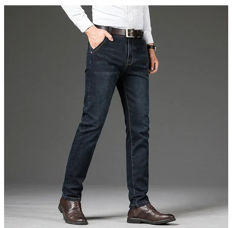Plus Size 42 44 46 Spring Autumn Men's Fashion Casual Jeans Black Blue Classic Business Straight Elasticity Brand Denim Trousers