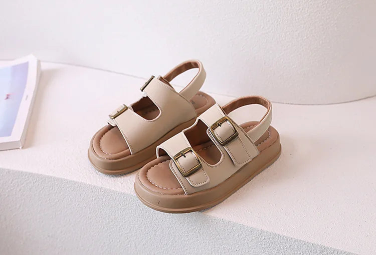Classic Brown Boys Sandals Summer Sea Holiday Shoes Slides Slingback Soft Bottom Beige Girls Sandal Platform Sandals Kids H03243