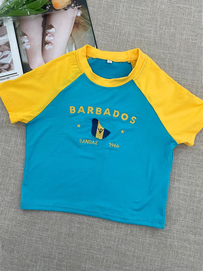 PORTUGAL Cute 2000s Aesthetics Letter Print Blue Baby Tees Y2K Streetwear O-neck Short Sleeve Crop Tops Women Fashion 2023 Slim