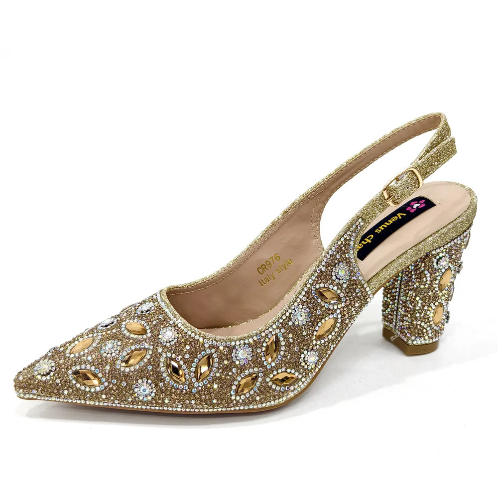 Black Color Elegant High Heels Nigeria Popular Design African Ladies Shoes And Bag Set For Party
