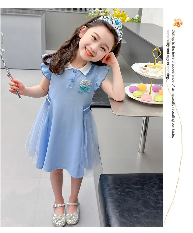 Girls Summer Princess Style Polo Dress Kids Casual Short Sleeve Lapel A-Line Dress Toddler Baby Girls Party Holiday