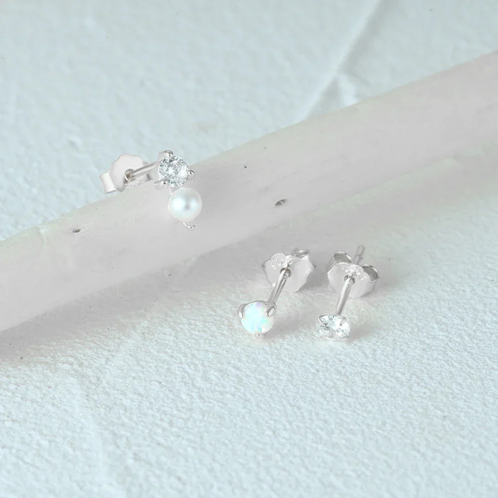 925 Sterling Silver 3pcs/set Cute Chians Stud Earrings Set Fashion Zircon Crystal Women Girls Gift Fine Jewelry Set