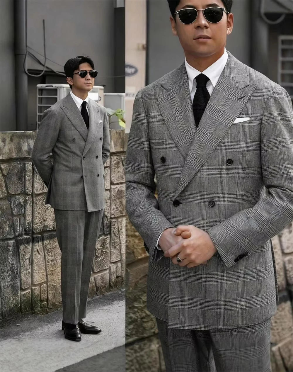British Style Patterned Men's Suit 2-Piece Set（Jacket+Pants) Double Row Business Blazers Banquet Men's Groom Wedding Attire