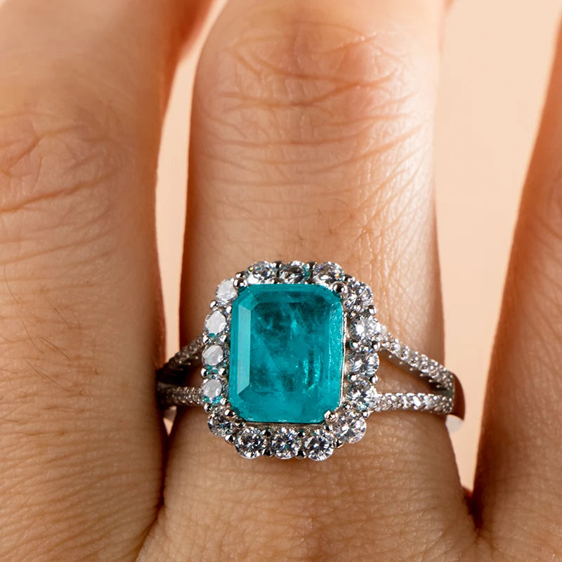 Luxury  sterling silver ring for charm lady with green emerald gemstones wedding fine Jewelry gift size 6-10