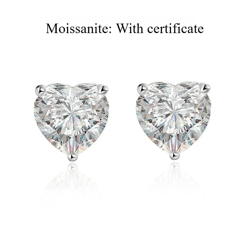 1CT 2CT 4CT Heart Cut Moissanite Stud Earrings for Women Luxury Quality Lab Diamond S925 Sterling Silver Bride Jewelry