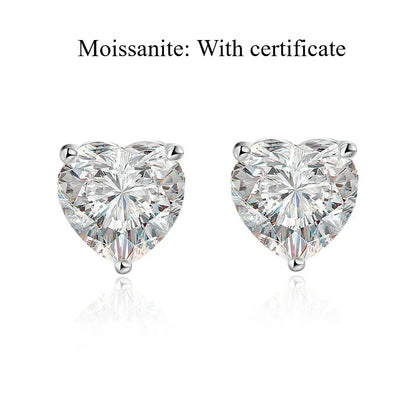 1CT 2CT 4CT Heart Cut Moissanite Stud Earrings for Women Luxury Quality Lab Diamond S925 Sterling Silver Bride Jewelry