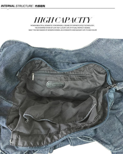 Women's Denim Bag Y2K Vintage Blue Jean Purse and Handbags Crossbody Shoulder Wallet Large Capacity