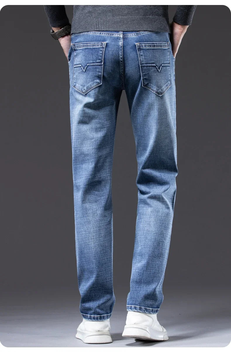 Autumn Winter New Business Men's Jeans Classic Fashion Stretch Washed Casual Denim Trousers Comfortable Straight Male pants