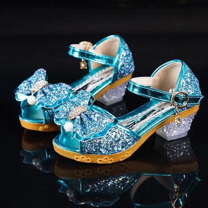 Girls Sandals Summer 2023  New Children's Princess Shoes Little Girls High-heeled Bow-knot Crystal Sandals Party Dress Wedding
