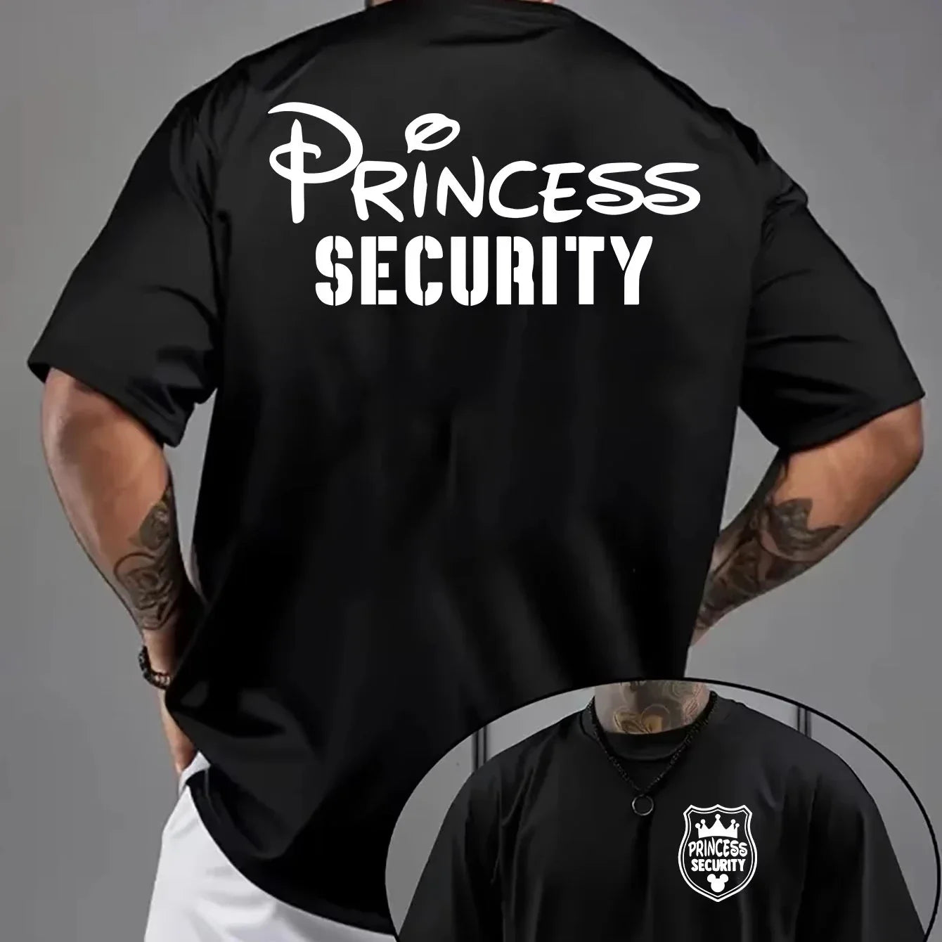 A Men's Princess Safety Pattern T-shirt Suitable for Both Men and Women, Summer Printed 100% Pure Cotton Loose Casual T-shirt
