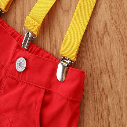 1-5years Toddler Boys Gentleman Suits Summer Short Sleeve Bowtie Lapel Shirt + Bib Shorts Set Kids Boys Summer Casual Sets
