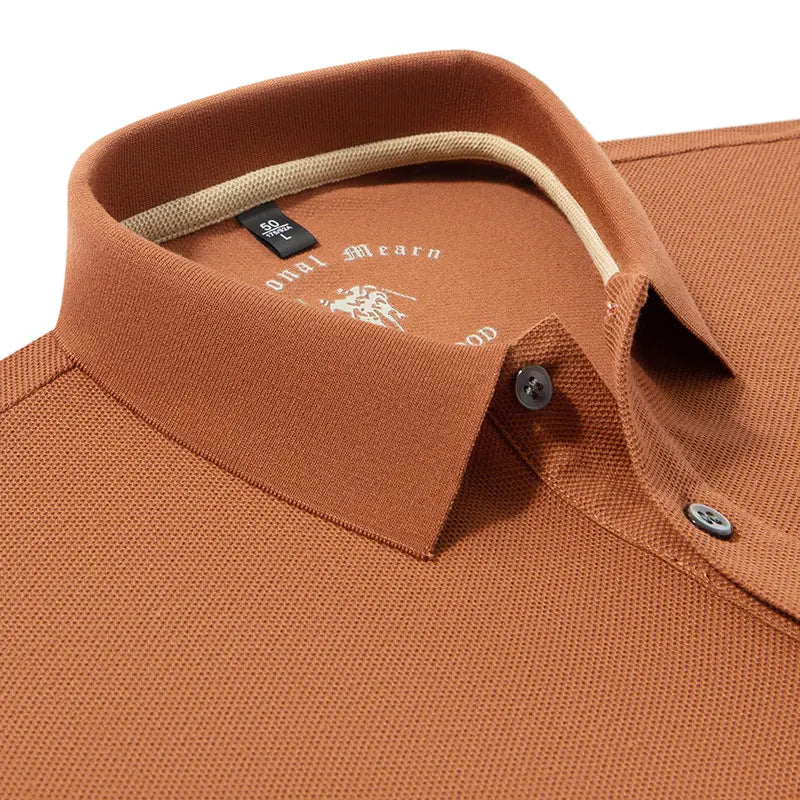 100% Pure Cotton Men's Long Sleeved Polo Shirt, Collar T-shirt, Spring and Autumn Top, No Ironing, Wrinkle Resistant Embroidery
