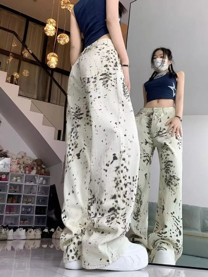 Vintage Fashion Female High Waist Casual Wide Leg Jeans