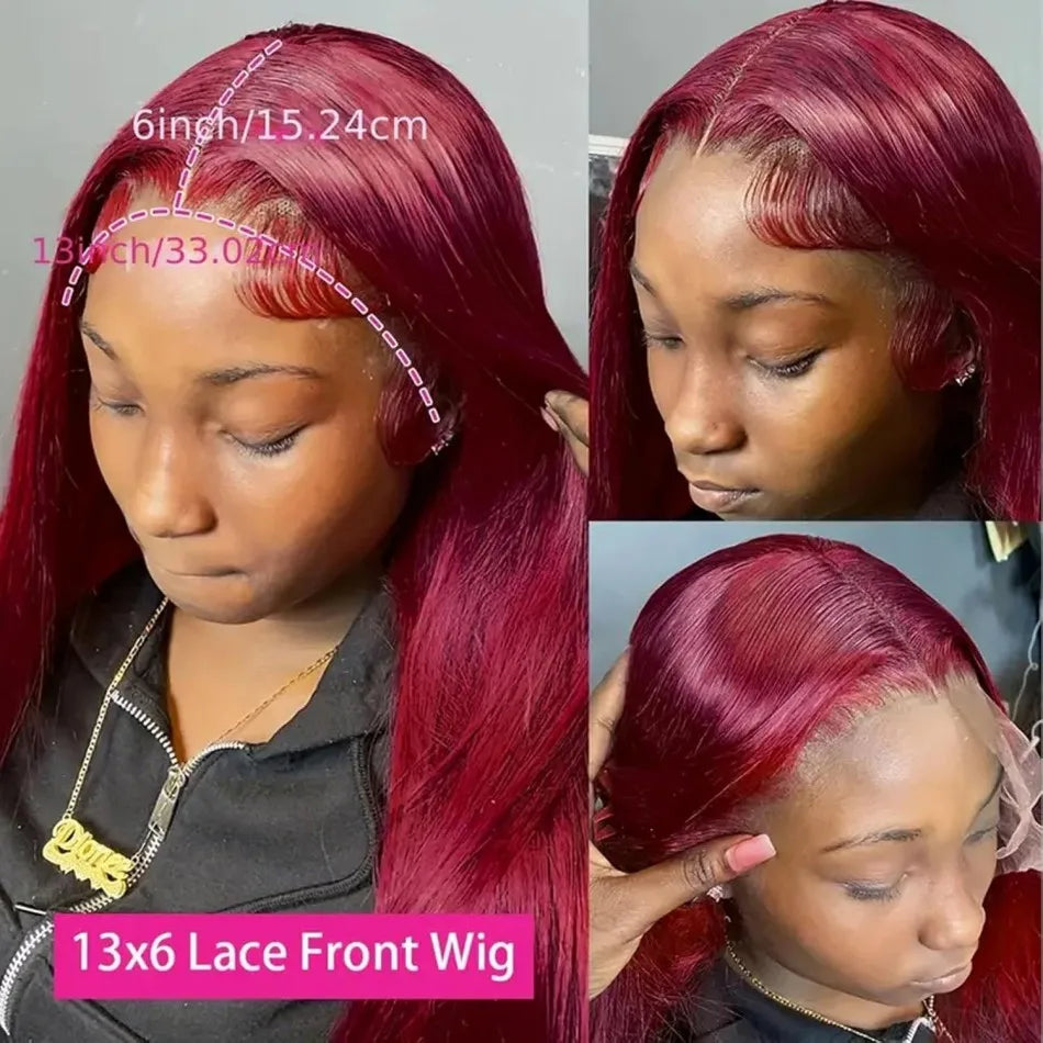 30 Inch 99J Burgundy Lace Front Wigs Human Hair 13x6 HD Transparent Body Wave Lace Front Human Hair Wig For Black Women