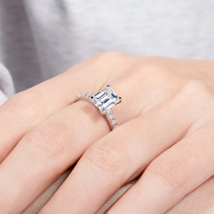 3ct Emerald Cut D Color Moissanite Engagement Rings For Women 925 Sterling Silver Luxury Wedding Ring Jewelry Wholesale