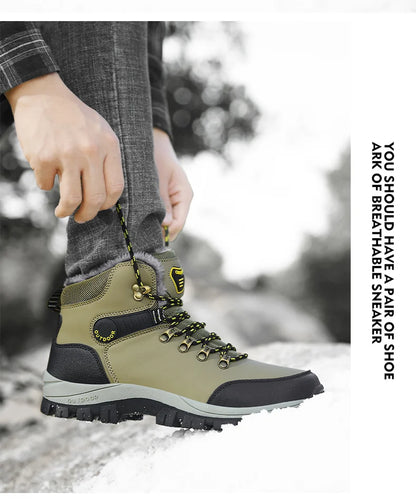 Men's Winter Snow Boots High Top Waterproof Sneakers Warm Plush Climbing Boots Plush Leisure Multi-Function Mountaineering Shoe