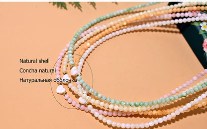 Mother of Pearl Beads Heart Choker Fashion Dyed Natural Shell Necklace for Women Stainless Steel Collares Femme