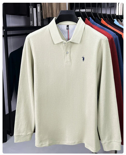 High end brand 100% cotton long sleeve polo shirt fashion luxury pony embroidery business casual comfort new Paul men's T-shirt