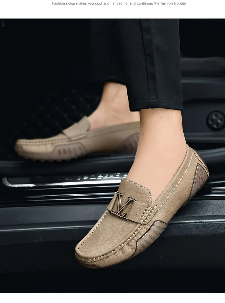 High Quality Men's Casual Leather Shoes Cowhide Loafers Soft Luxury Pea Shoes Color Genuine Leather Men's Flats Driving Shoes